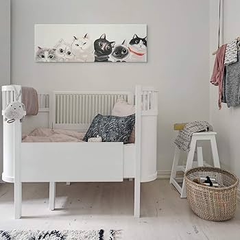 Amazon.co.jp: 7 Fision Art 可愛い猫の模様 白いの背景 絵画 壁